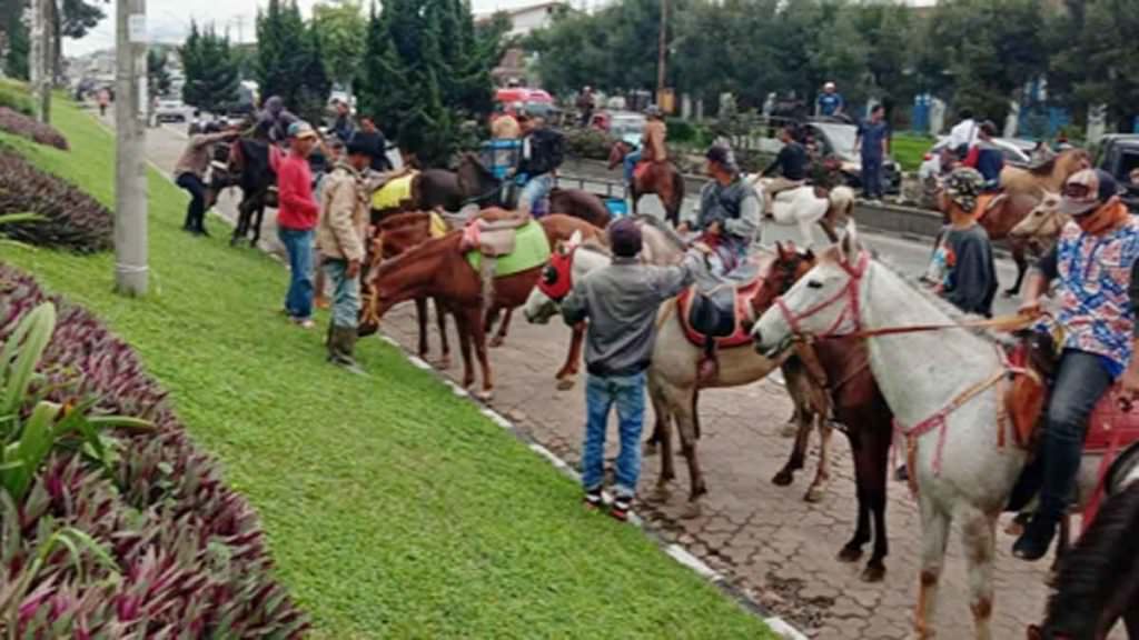 DATANGI: Puluhan penunggang kuda mendatangi Kantor Bupati Karo, Kabanjahe, Senin (9/12). 