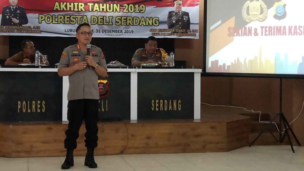 PAPAR: Kapolresta Deliserdang Kombes Yemi Mandagi, SIK paparakan penangan kasus sepanjang Tahun 2019. 