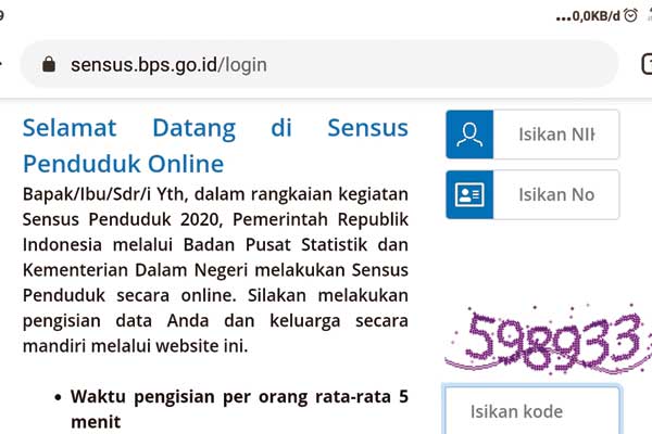 WEBSITE: Wabsite yang bisa diakses melalui  www.sensus.bps.go.id . Di website ini, warga bisa mengisi data kependudukan secara online hingga 31 Maret 2020 untuk pengisian Sensus Penduduk 2020.  
