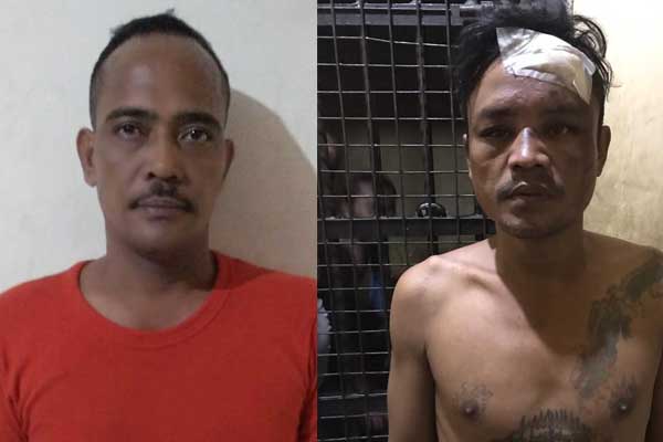 DITANGKAP: Dua orang preman yang mengeroyok anggota TNI Yonif Raider 111/KB Kodam Iskandar Muda, Praka Bambang Zulkifli, di Pajak (Pasar) Palapa Brayan, Medan, Minggu (1/3) dini hari, ditangkap petugas.