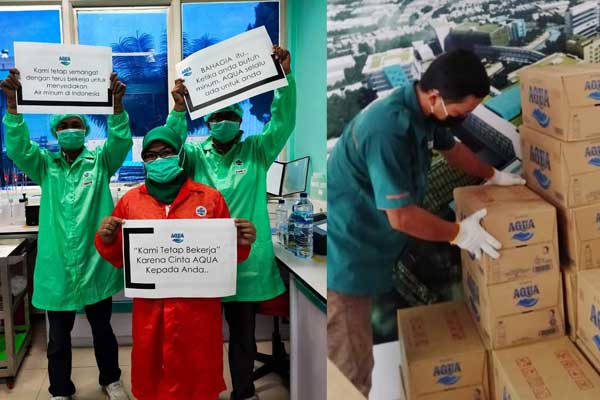 DONASIKAN: Danone-AQUA memberikan donasi 200 karton AQUA 600 ml kepada pihak Rumah Sakit Adam Malik, Medan.
