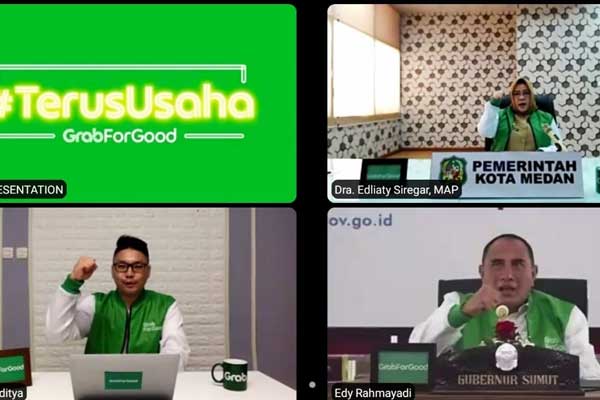 Gubernur Sumut, Edy Rahmayadi mengikuti Webinar Peluncuran Program #TerusUsaha untuk Digitalisasi UMKM Sumut.(ist)