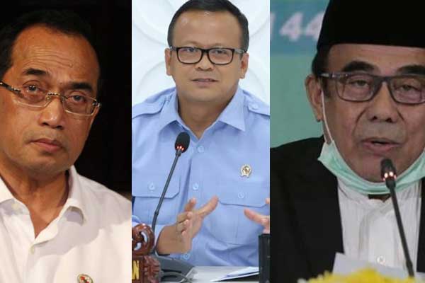 POSITIF: Tiga Menteri Jokowi yang positif kena Covid-19. Dari kiri: Menhub Budi Karya, Menteri KP, Edhy Prabowo, dan Menag Fachrul Razi.