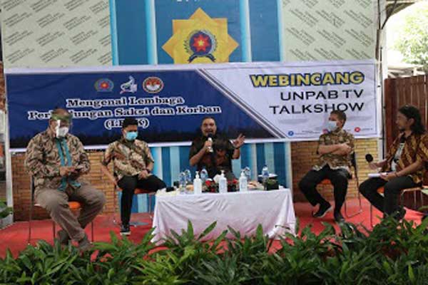 Webincang: Suasana Webincang Unpab TV Talkshow bertema Mengenal LPSK di Gelanggang Mahabento, Kampus 1 Unpab Jalan Gatot Subroto Km 4,5 Medan, baru-baru ini.