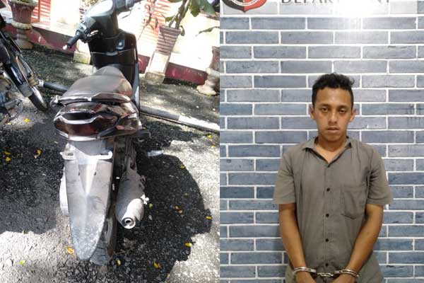 Amankan: Pelaku pencurian sepeda motor milik perawat, Agus diamankan pihak kepolisian bersama barang bukti.sopian/sumut pos.