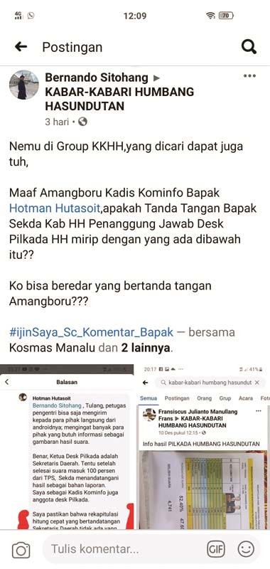 Perolehan Suara versi Desk Pilkada Kabupaten Humbahas beredar dimedia sosial.gamael/sumut pos.