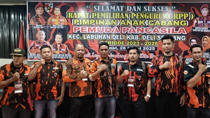 RPP: Pimpinan Anak Cabang (PAC) Pemuda Pancasila (PP) Kecamatan Labuhan Deli, menggelar Rapat Pemilihan Pengurus (RPP) periode 2023-2026 di Cafe Sanjaya Grup, Jalan Veteran, Desa Helvetia Jumat (28/3/2025).