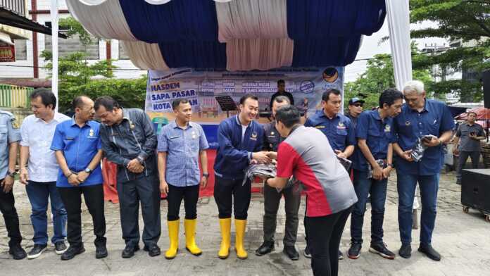 Anggota DPRD Kota Medan dari Fraksi Partai NasDem, M. Afri Rizki Lubis, mengunjungi Pasar Kampunglalang dalam rangka peluncuran program NasDem Sapa Pasar Kota Medan, Selasa (3/6/2025).