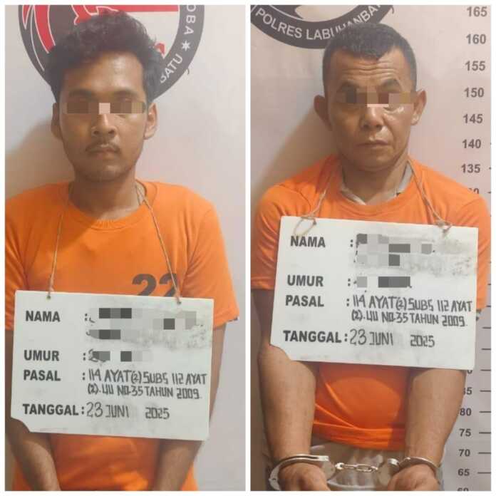 DIAMANKAN: Dua pengedar sabu di PTPN IV Reg 1 Marsel diamankan Polres Labuhanbatu. foto: Istimewa/Sumut Pos