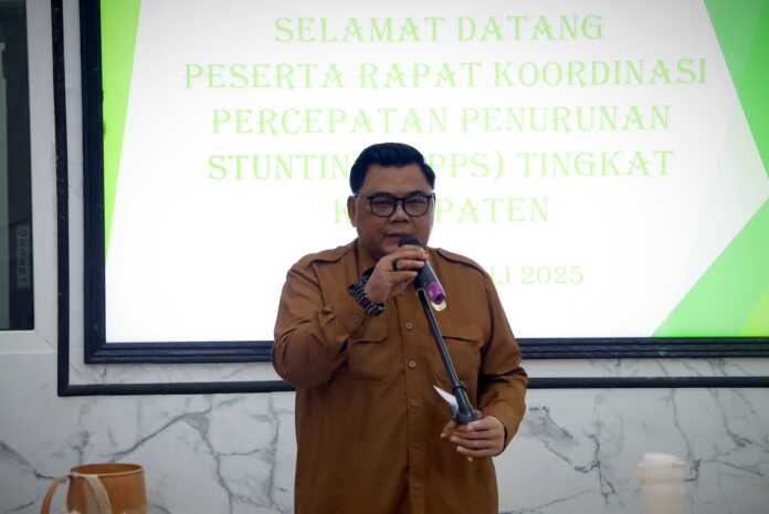 PAPARKAN: Kadis P2KBP3A Kabupaten Serdang Bedagai, Helminur saat paparan.(fadli/sumut pos)