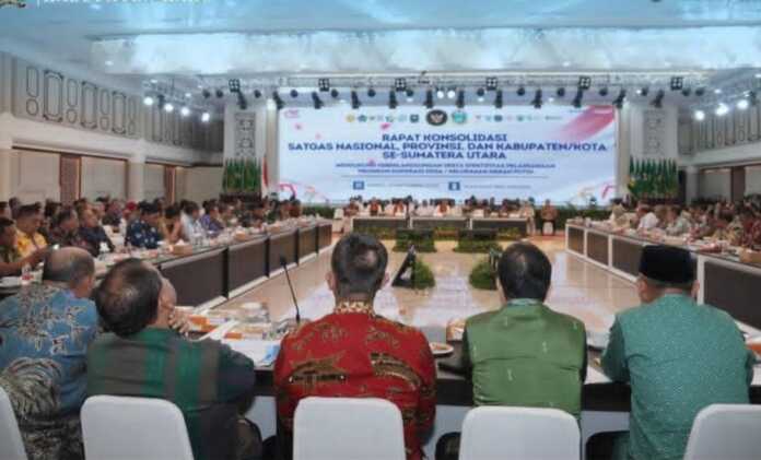 SATGAS: Rapat Konsolidasi Satuan Tugas (Satgas) Nasional, Provinsi, dan Kabupaten/Kota Koperasi Desa/Kelurahan Merah Putih (KDMP) di Aula Raja Inal Siregar, Kantor Gubernur Sumut.(Istimewa)