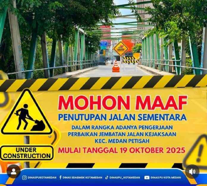 PENUTUPAN JALAN: Pemko Medan menutup sebagian ruas Jalan Kejaksaan Medan mulai Minggu (19/10).