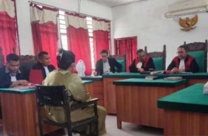 SIDANG: Nina Wati terdakwa kasus penipuan masuk Akpol, saat menjalani sidang di PN Lubukpakam. (Ist)