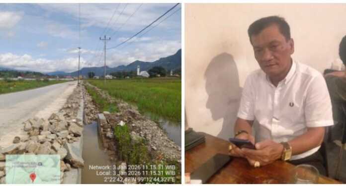 DRAINASE TOBA: Proyek drainase di Silimbat Kecamatan Parsoburan Kabupaten Toba dan foto kanan Aktivis dan Pemerhati Sosial M Abdi Siahaan, beberapa waktu lalu.