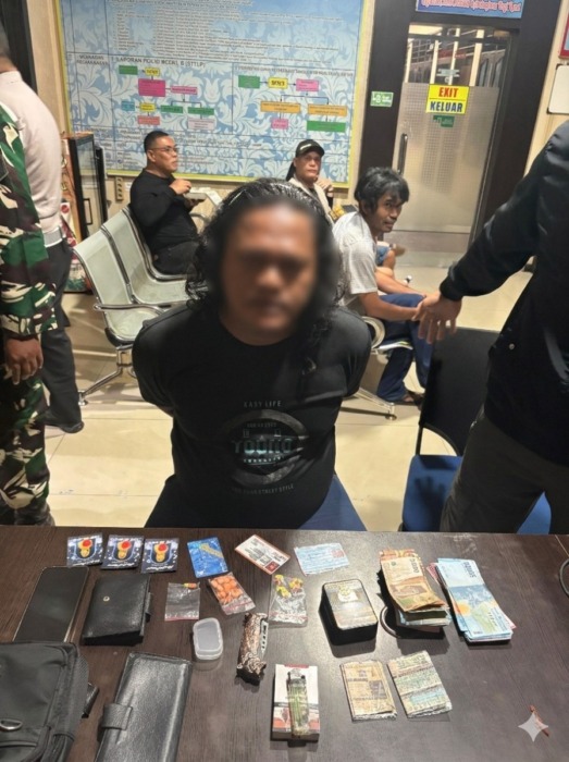 TERJARING RAZIA: Seorang terduga bandar pil ekstasi, diamanman Tim Gabungan dalam razia aksi balapan liat dan tempat hiburan malam di Kota Rantauprapat (fajar)