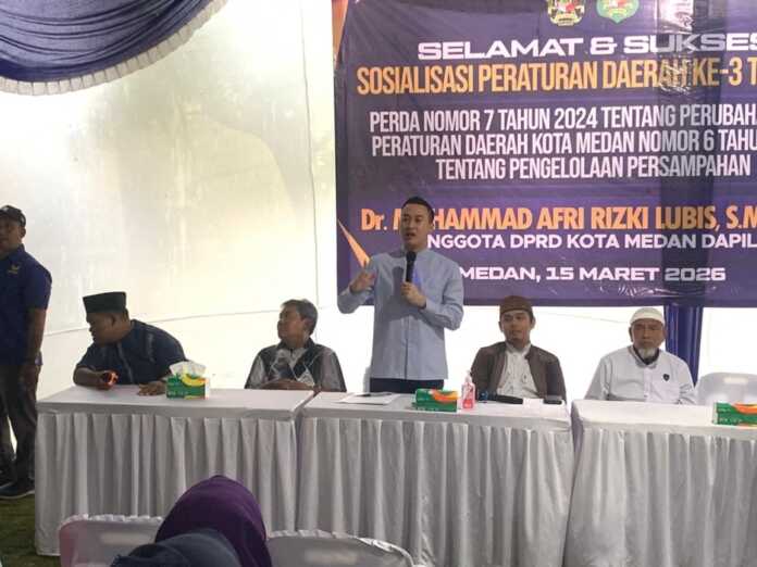 SOSIALISASI: M. Afri Rizki Lubis, saat Sosialisasi Peraturan Daerah Kota Medan Nomor 7 Tahun 2024 di Medan Johor.