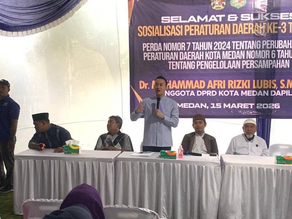 SOSIALISASI: M. Afri Rizki Lubis, saat Sosialisasi Peraturan Daerah Kota Medan Nomor 7 Tahun 2024 di Medan Johor.