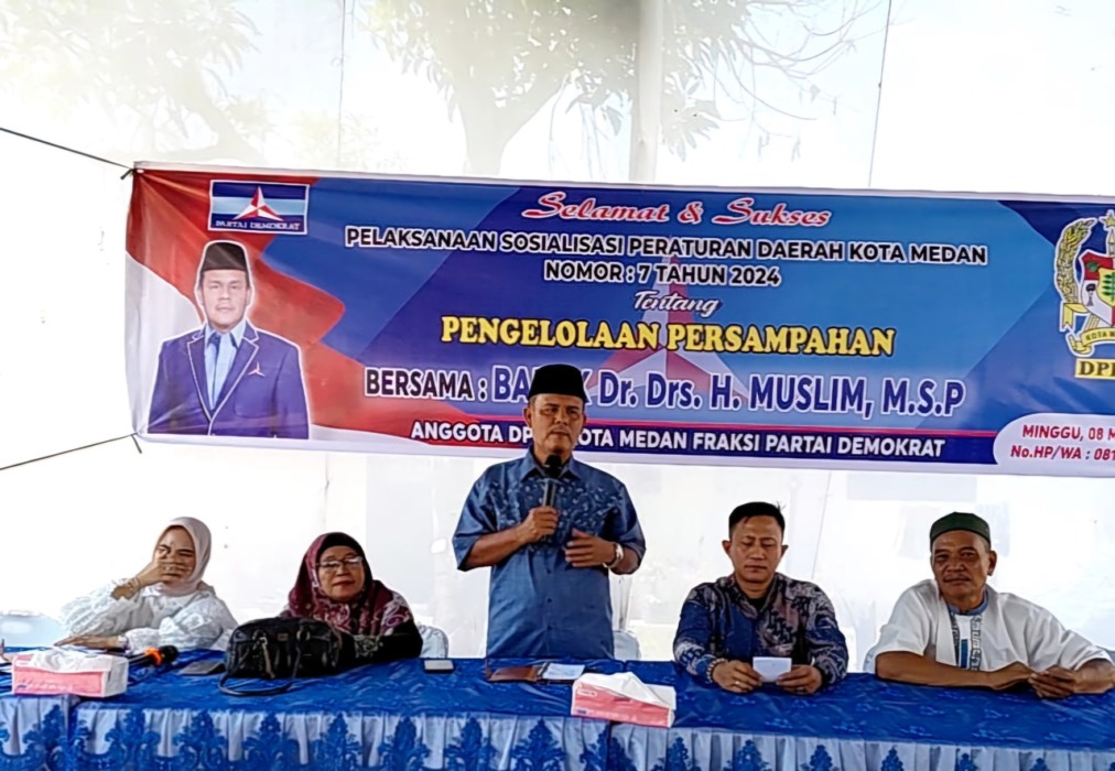 SOSIALISASI: Dr H Muslim MSP saat Sosialisasi Perda Kota Medan tentang Pengelolaan Persampahan, Minggu (8/3/2026).