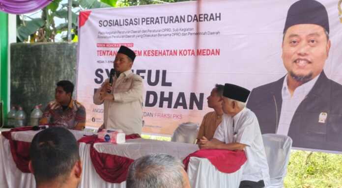 SOSIALISASI: Syaiful Ramadhan saat Sosialisasi Perda tentang Sistem Kesehatan Kota Medan.