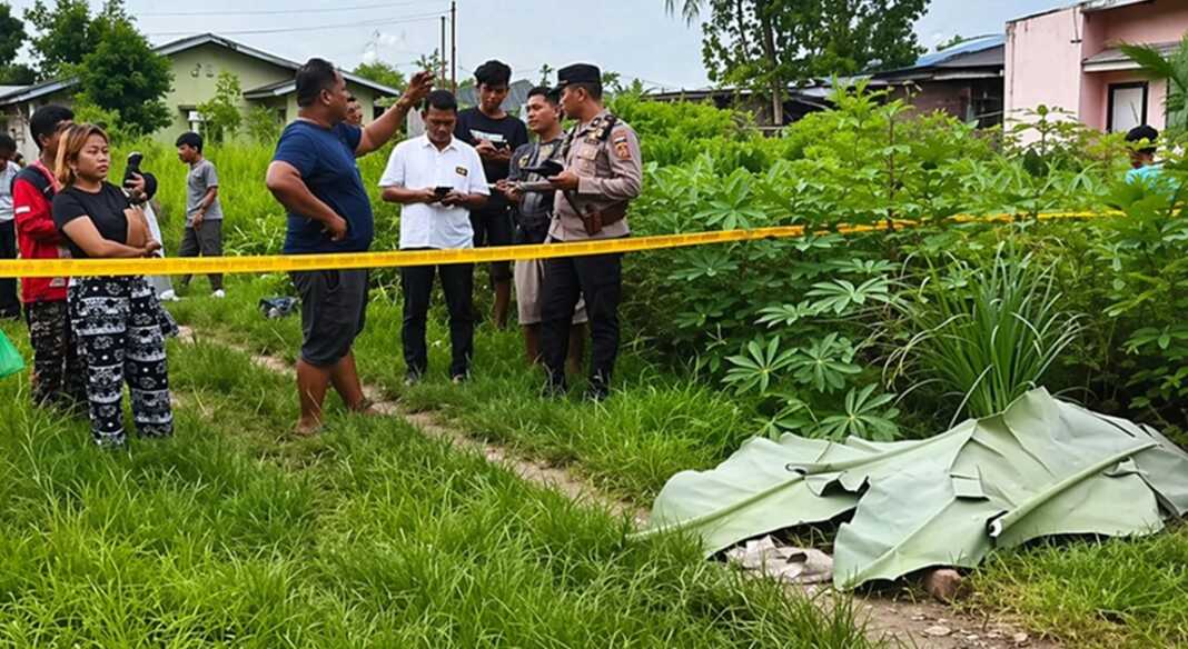 GARIS POLISI: Lokasi penemuan jenazah pria ODGJ diberi garis polisi.