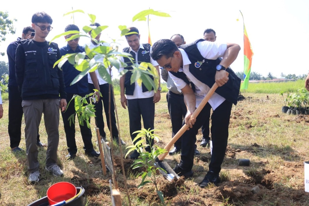 TANAM POHON: Wali Kota Binjai Hasanul Jihadi saat melakukan penanaman pohon di Jalan Wahidin, Binjai Timur. (Diskominfo Binjai/Sumut Pos)