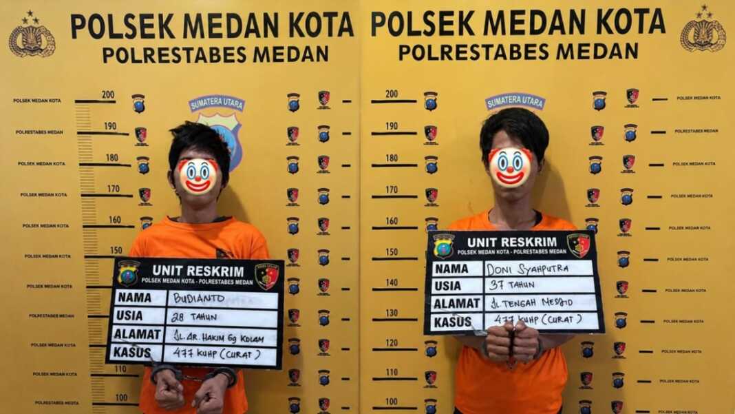 PELAKU: Dua residivis pelaku pencurian di Mess Polda Aceh, ditangkap. (Dok. Polsek Medan Kota)