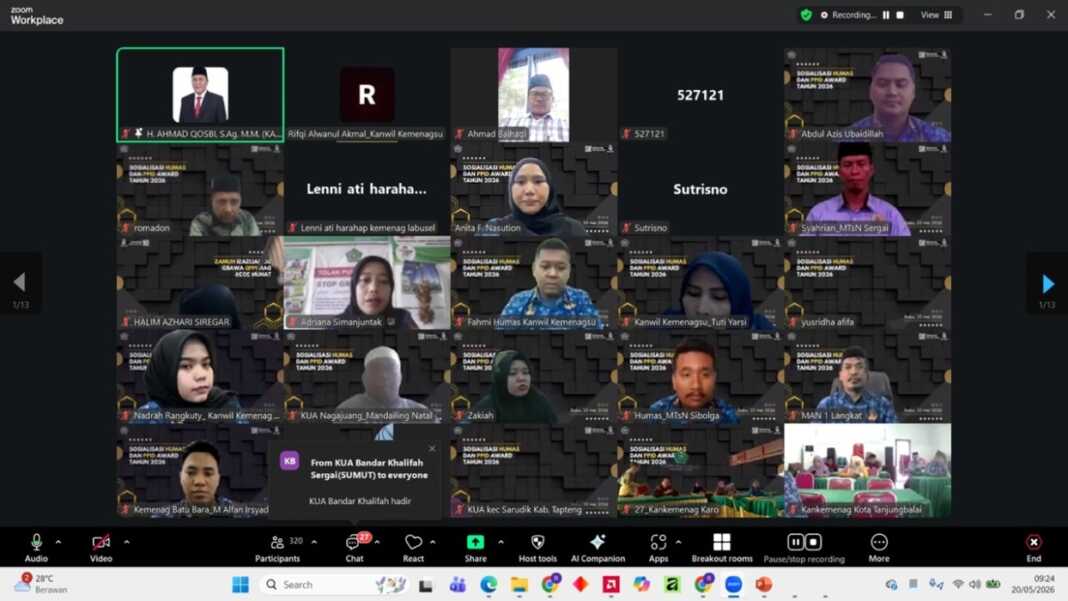 ZOOM: Sosialisasi Humas dan PPID Award Tahun 2026 yang digelar secara virtual melalui Zoom Meeting, Rabu (20/5/2026).