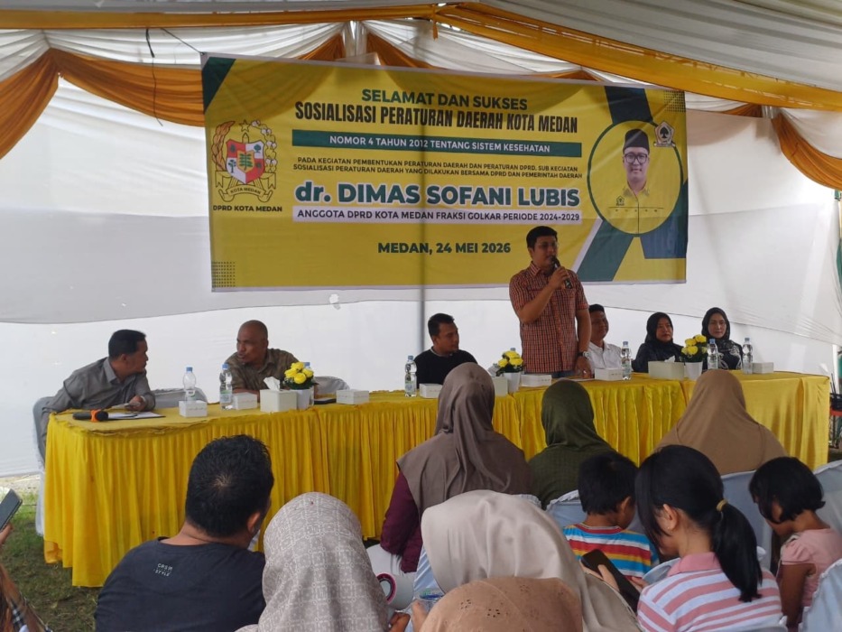 SOSIALISASI: dr Dimas Sofani Lubis saat Sosialisasi Perda Kota Medan No.4 Tahun 2012 di Medan Selayang, Minggu (24/5/2026). (Markus Pasaribu/Sumut Pos)