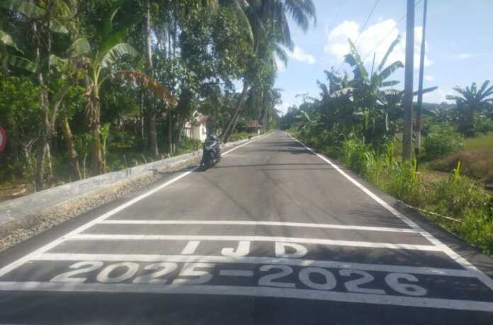 JALAN MULUS: Ruas jalan Tetehosi Afia Kecamatan Gunungsitoli Utara, Kota Gunungsitoli, Sumatera Utara, tampak mulus dan berkualitas. (Eriusman Duha / Sumut Pos)
