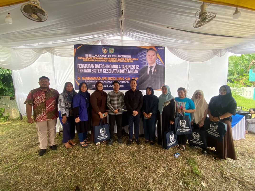 SOSIALISASI: Dr M Afri Rizki Lubis SM M.IP, saat Sosialisasi Perda Kota Medan tentang Sistem Kesehatan Kota Medan Medan Johor, Minggu (14/6/2026).