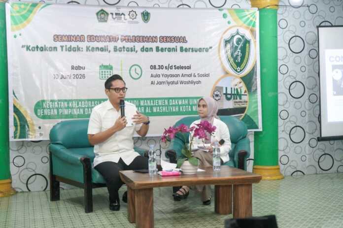SEMINAR: Wali Kota Medan Rico Tri Putra Bayu Waas dalam Seminar Edukatif Pelecehan Seksual di Yayasan Amal Sosial Al Jamiyatul Washliyah, Rabu (10/6/2026).