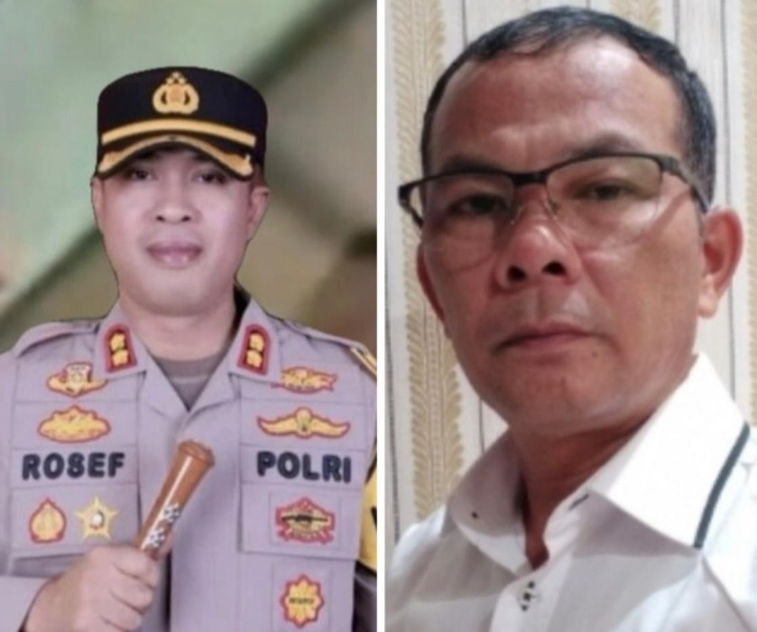 Kapolres Pelabuhan Belawan AKBP Rosef Efendi dan wartawan senior Medan Josmarlin Tambunan (kanan)