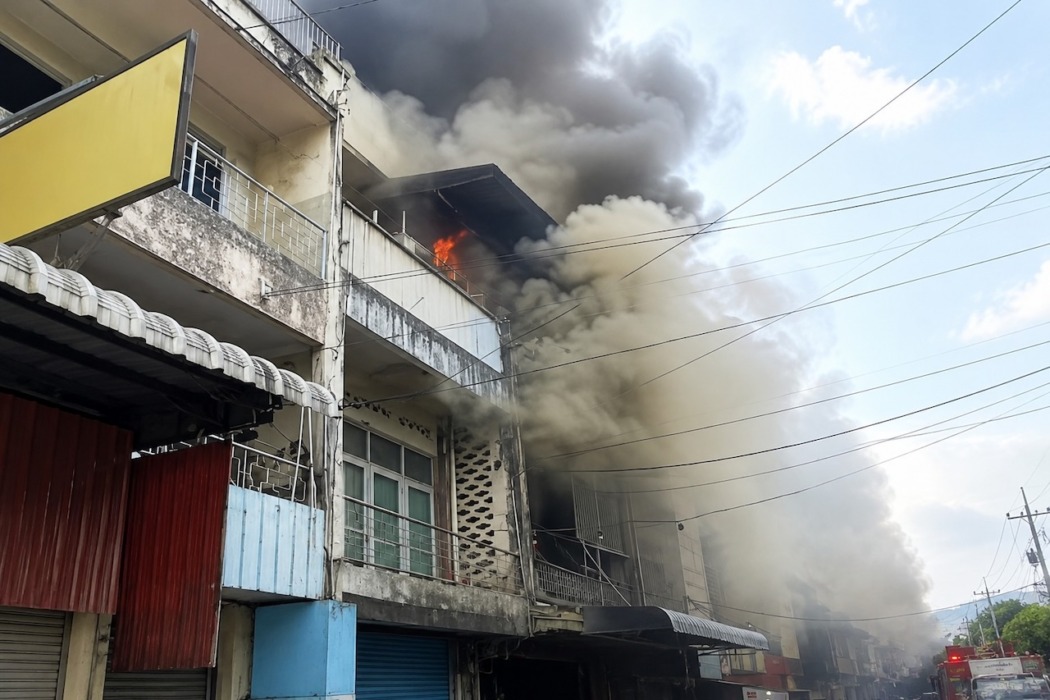 TERBAKAR: Api membakar ruko sparepart mobil di Jalan Semarang, Medan, Selasa (14/7/2026). (Dok: warga)