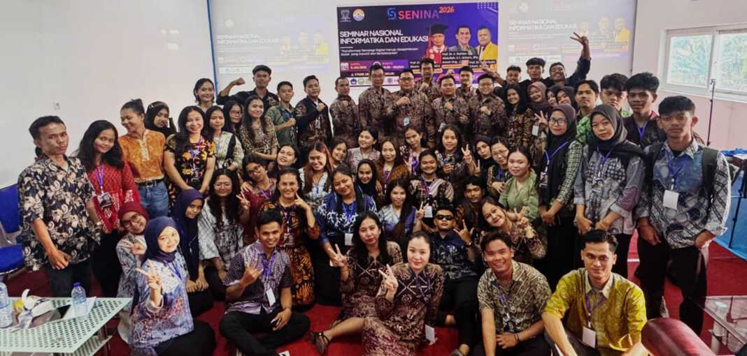 SENINA 2026: Dr. Ramen A. Purba, M.Kom bersama narasumber, undangan dan peserta Seminar Nasional Informatika dan Edukasi (Senina) tahun 2026 di STMIK Methodist Binjai. (Istimewa/Sumut Pos)