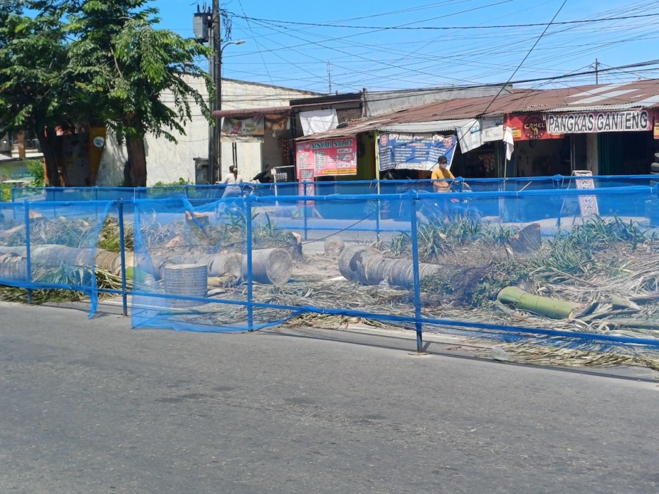 BATANG POHON: Sejumlah batang pohon tampak telah dipotong di Jalan TB Simatupang, Medan Sunggal. Penebangan pohon tersebut dilakukan sebagai dampak dari pembangunan BRT Mebidang. (Markus Pasaribu/Sumut Pos)