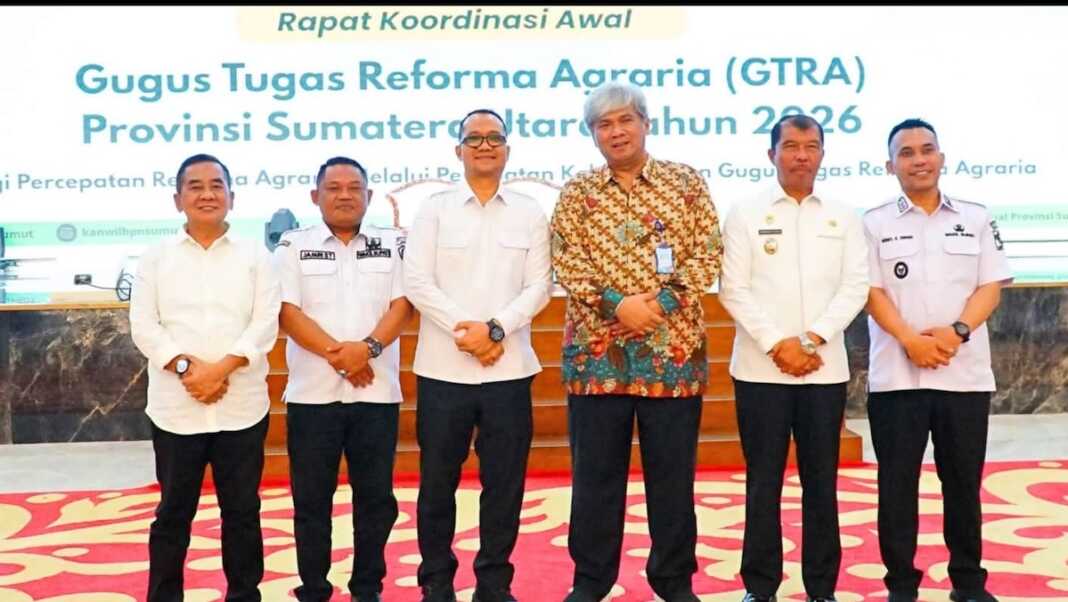 RAKOR: Wakil Bupati Labuhanbatu menghadiri acara Rakor) Awal Gugus Tugas Reforma Agraria (GTRA) Provinsi Sumatera Utara Tahun 2026 di Aula Raja Inal Siregar, Kantor Gubernur Sumatera Utara, Medan, Rabu (2/9). (fajar)