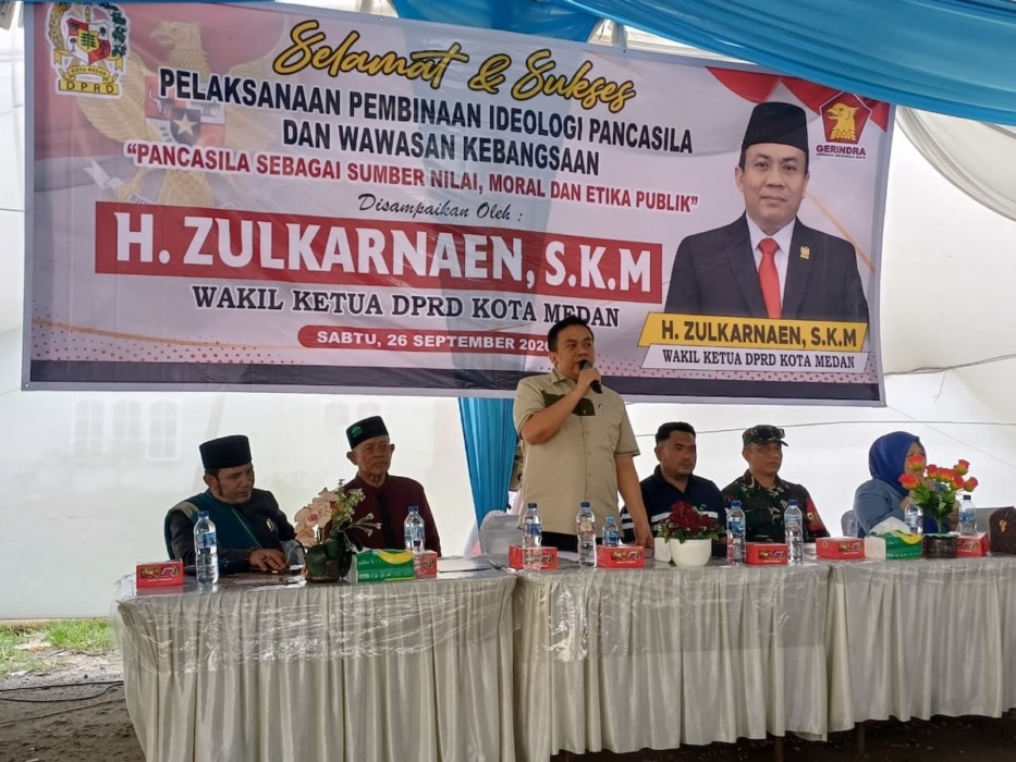 Wakil Ketua DPRD Kota Medan, H. Zulkarnaen menggelar kegiatan Pembinaan Ideologi Pancasila dan Wawasan Kebangsaan di Kelurahan Sidorejo Hilir, Kecamatan Medan Tembung, Sabtu (26/9/2026).