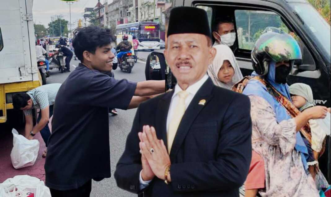 AKSI NYATA: Kolaborasi HPMM-SU dengan Dr. Maruli Siahaan, M.H berbagi masker dan makanan pada masyarakat terdampak asap Karhutla. (Istimewa/Sumut Pos)